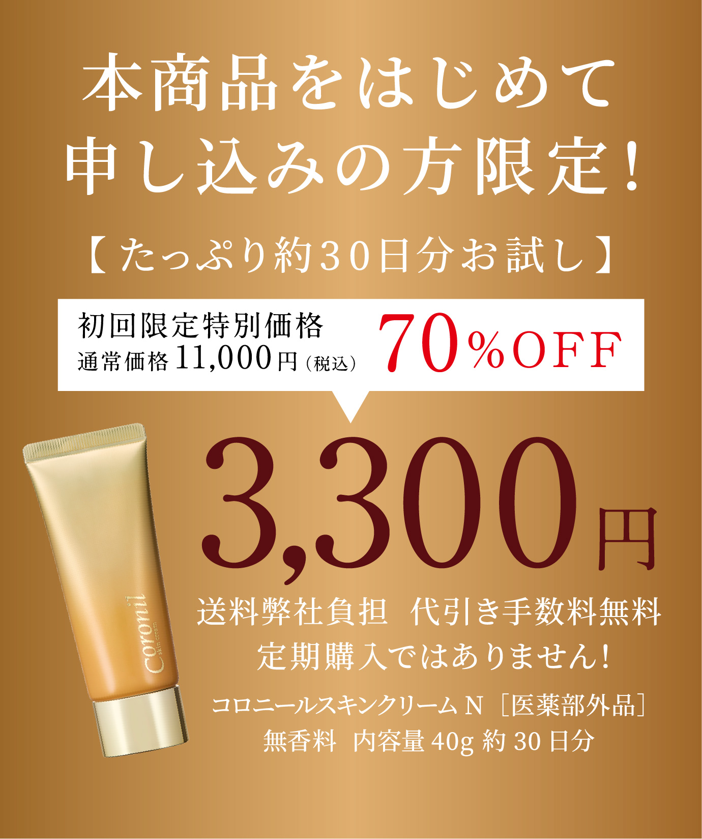本商品をはじめて申し込みの方限定！【たっぷり約30日分お試し】初回限定特別価格 通常価格11,000円（税込）が70％OFFで3,300円